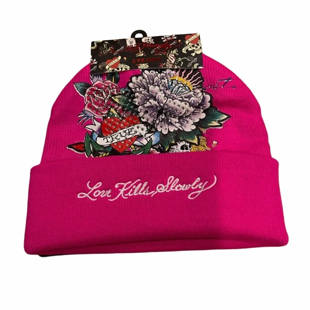 Ed Hardy Beanies (set of two) Hot Pink/Black Beanie